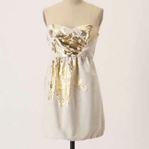 Tibi gold leaf strapless dress size 2